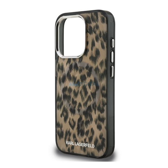 KARL LAGERFELD IML LEOPARD MAGSAFE szilikon telefonvédő (ütésállóság, kameravédő, MagSafe, leopárd minta) BARNA Apple iPhone 15 Pro