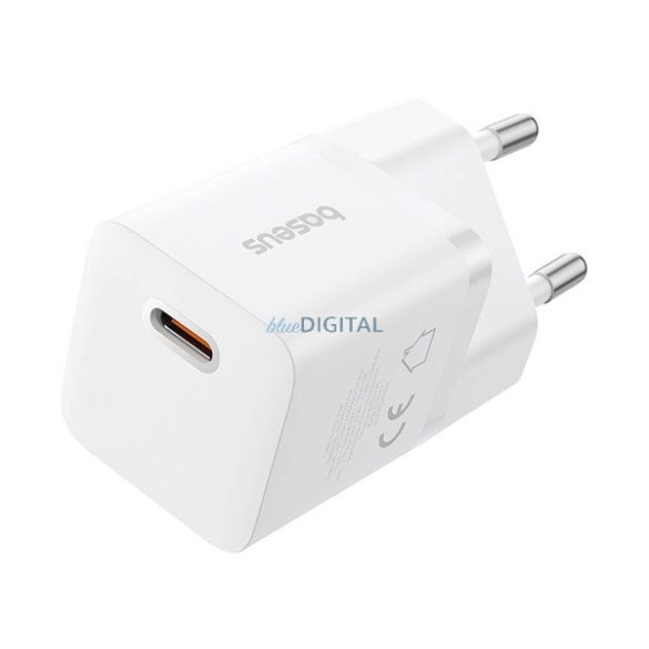 BASEUS GaN5 MINI 1C hálózati töltő Type-C aljzat (25W, PD gyorstöltő, GaN) FEHÉR