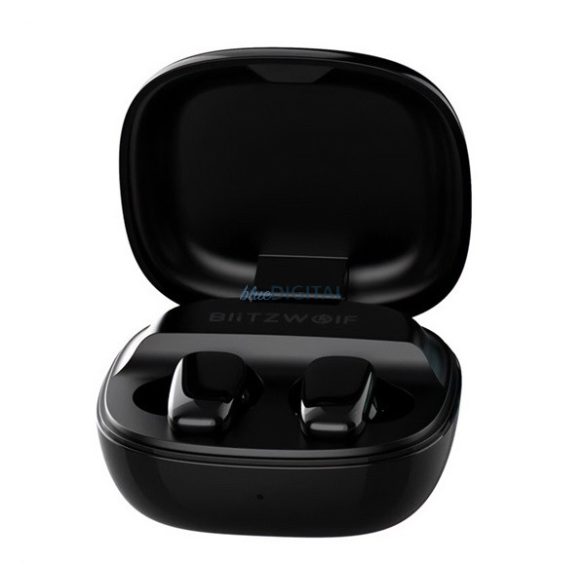 BLITZWOLF PLUS bluetooth fülhallgató SZTEREO (v5.4, TWS, mikrofon, aktív zajszűrő, LED kijelző + töltőtok) FEKETE
