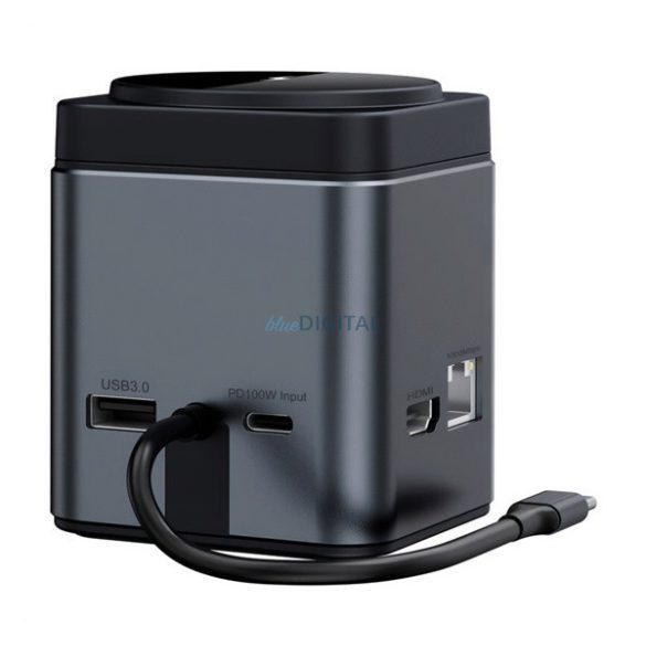 BLITZWOLF Type-C HUB 9in1 (elosztó, 100W, 3 USB+Type-C+RJ45+HDMI+2 TF/SD kártya aljzat, 15W, wireless) FEKETE