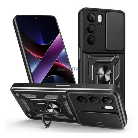 Defender szilikon telefonvédő (ütésállóság, tartógyűrű, kameravédő) FEKETE Realme C75 4G