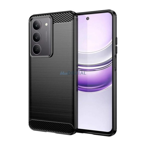 Szilikon telefonvédő (ütésállóság, légpárnás sarok, szálcsiszolt, karbon minta) FEKETE Realme C75 4G