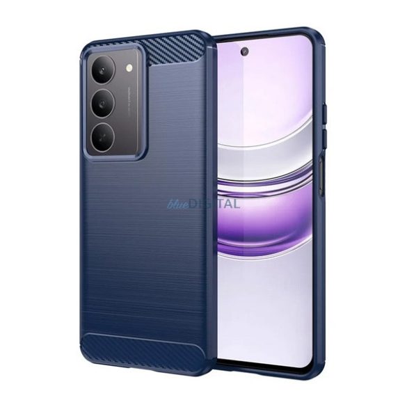 Szilikon telefonvédő (ütésállóság, légpárnás sarok, szálcsiszolt, karbon minta) SÖTÉTKÉK Realme C75 4G