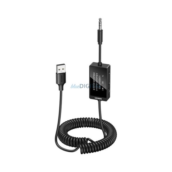 UGREEN bluetooth audió adapter (v5.4, 3.5mm jack, TX/RX funkció, spirál kábel) FEKETE