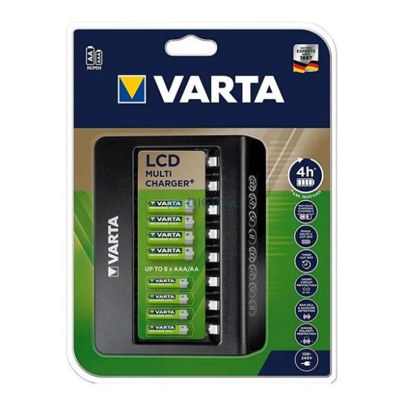 VARTA LCD UNIVERSAL MULTI CHARGER+ akkutöltő (240V, AAA/AA/C/D/9V elem kompatibilis, LED kijelző) FEKETE