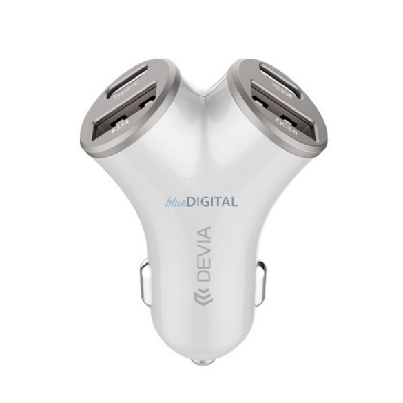 DEVIA EXTREME METAL autós töltő 2 USB+2 Type-C aljzat (48W, PD gyorstöltő 3.0) EZÜST