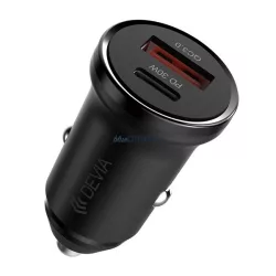   DEVIA SMART MINI autós töltő USB+Type-C aljzat (30W, PD gyorstöltő 3.0) FEKETE