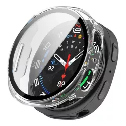   Műanyag keret (BUMPER, ütésállóság + kijelzővédő üveg) ÁTLÁTSZÓ Samsung Galaxy Watch 8 eSIM 44mm (SM-L335), Galaxy Watch 8 44mm (SM-L330)