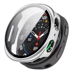   Műanyag keret (BUMPER, ütésállóság + kijelzővédő üveg) EZÜST Samsung Galaxy Watch 8 eSIM 40mm (SM-L325), Galaxy Watch 8 40mm (SM-L320)