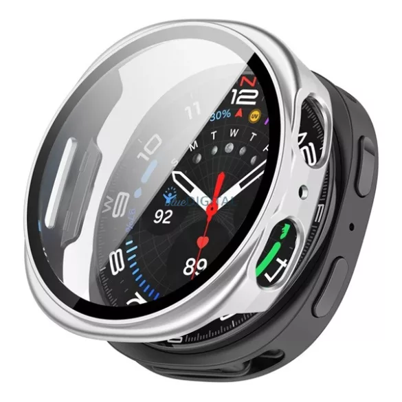 Műanyag keret (BUMPER, ütésállóság + kijelzővédő üveg) EZÜST Samsung Galaxy Watch 8 eSIM 40mm (SM-L325), Galaxy Watch 8 40mm (SM-L320)