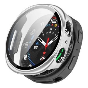 Műanyag keret (BUMPER, ütésállóság + kijelzővédő üveg) EZÜST Samsung Galaxy Watch 8 eSIM 44mm (SM-L335), Galaxy Watch 8 44mm (SM-L330)