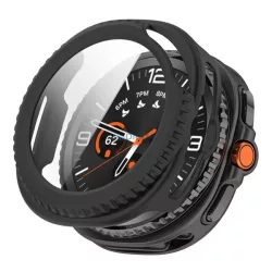   Műanyag keret (BUMPER, ütésállóság + kijelzővédő üveg) FEKETE Samsung Galaxy Watch 8 Classic 46mm (SM-L500), Galaxy Watch 8 Classic eSIM 46mm (SM-L505)