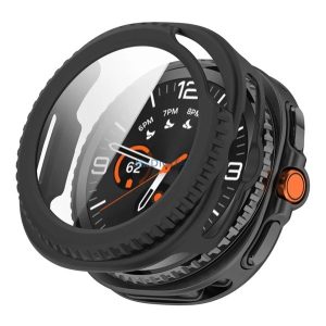 Műanyag keret (BUMPER, ütésállóság + kijelzővédő üveg) FEKETE Samsung Galaxy Watch 8 Classic 46mm (SM-L500), Galaxy Watch 8 Classic eSIM 46mm (SM-L505)