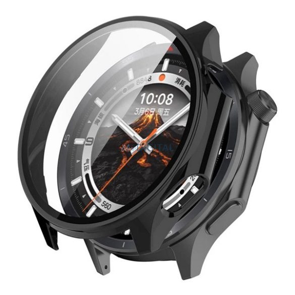 Műanyag keret (BUMPER, ütésállóság + kijelzővédő üveg) FEKETE OnePlus Watch 3 43mm