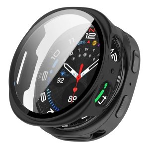 Műanyag keret (BUMPER, ütésállóság + kijelzővédő üveg) FEKETE Samsung Galaxy Watch 8 eSIM 40mm (SM-L325), Galaxy Watch 8 40mm (SM-L320)