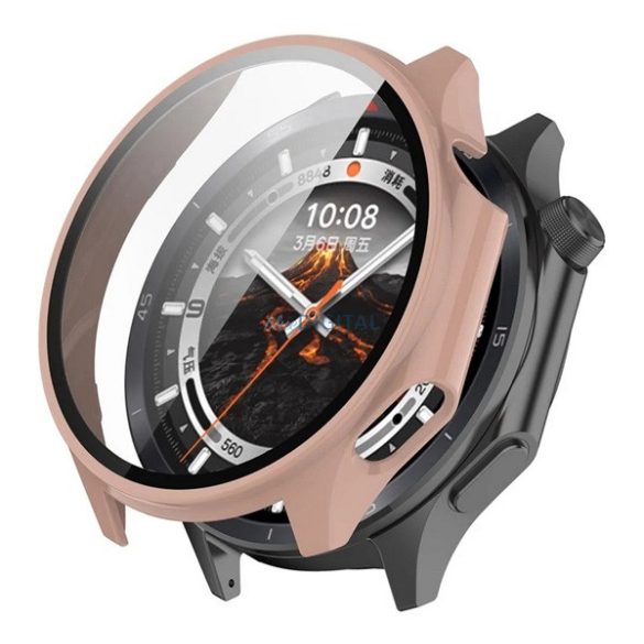 Műanyag keret (BUMPER, ütésállóság + kijelzővédő üveg) RÓZSASZÍN OnePlus Watch 3 43mm
