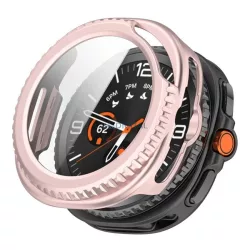   Műanyag keret (BUMPER, ütésállóság + kijelzővédő üveg) RÓZSASZÍN Samsung Galaxy Watch 8 Classic 46mm (SM-L500), Galaxy Watch 8 Classic eSIM 46mm (SM-L505)