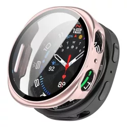   Műanyag keret (BUMPER, ütésállóság + kijelzővédő üveg) RÓZSASZÍN Samsung Galaxy Watch 8 eSIM 44mm (SM-L335), Galaxy Watch 8 44mm (SM-L330)
