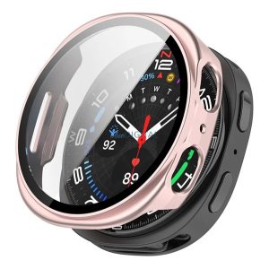 Műanyag keret (BUMPER, ütésállóság + kijelzővédő üveg) RÓZSASZÍN Samsung Galaxy Watch 8 eSIM 44mm (SM-L335), Galaxy Watch 8 44mm (SM-L330)