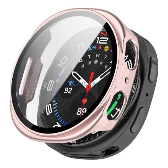 Műanyag keret (BUMPER, ütésállóság + kijelzővédő üveg) RÓZSASZÍN Samsung Galaxy Watch 8 eSIM 44mm (SM-L335), Galaxy Watch 8 44mm (SM-L330)