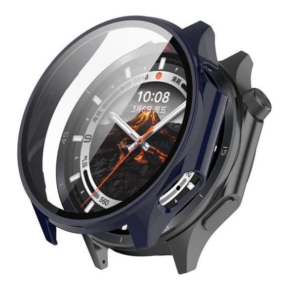 Műanyag keret (BUMPER, ütésállóság + kijelzővédő üveg) SÖTÉTKÉK OnePlus Watch 3 43mm