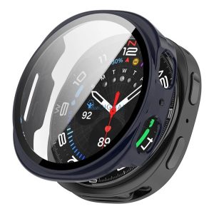 Műanyag keret (BUMPER, ütésállóság + kijelzővédő üveg) SÖTÉTKÉK Samsung Galaxy Watch 8 44mm (SM-L330), Galaxy Watch 8 eSIM 44mm (SM-L335)