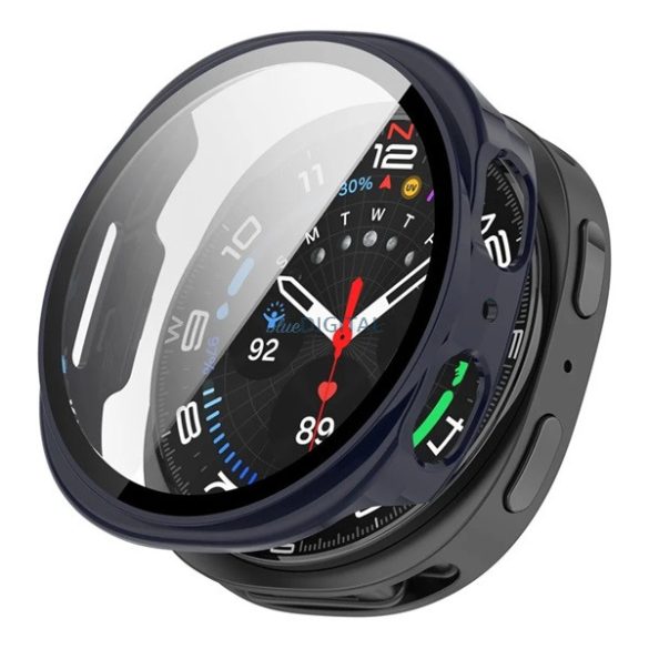 Műanyag keret (BUMPER, ütésállóság + kijelzővédő üveg) SÖTÉTKÉK Samsung Galaxy Watch 8 44mm (SM-L330), Galaxy Watch 8 eSIM 44mm (SM-L335)