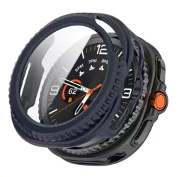   Műanyag keret (BUMPER, ütésállóság + kijelzővédő üveg) SÖTÉTKÉK Samsung Galaxy Watch 8 Classic 46mm (SM-L500), Galaxy Watch 8 Classic eSIM 46mm (SM-L505)