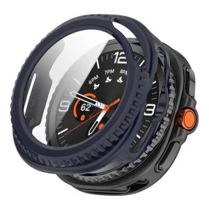Műanyag keret (BUMPER, ütésállóság + kijelzővédő üveg) SÖTÉTKÉK Samsung Galaxy Watch 8 Classic 46mm (SM-L500), Galaxy Watch 8 Classic eSIM 46mm (SM-L505)