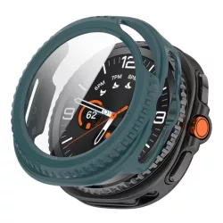   Műanyag keret (BUMPER, ütésállóság + kijelzővédő üveg) SÖTÉTZÖLD Samsung Galaxy Watch 8 Classic 46mm (SM-L500), Galaxy Watch 8 Classic eSIM 46mm (SM-L505)