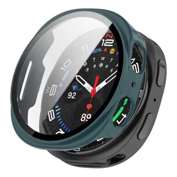 Műanyag keret (BUMPER, ütésállóság + kijelzővédő üveg) SÖTÉTZÖLD Samsung Galaxy Watch 8 44mm (SM-L330), Galaxy Watch 8 eSIM 44mm (SM-L335)