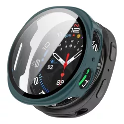   Műanyag keret (BUMPER, ütésállóság + kijelzővédő üveg) SÖTÉTZÖLD Samsung Galaxy Watch 8 eSIM 40mm (SM-L325), Galaxy Watch 8 40mm (SM-L320)