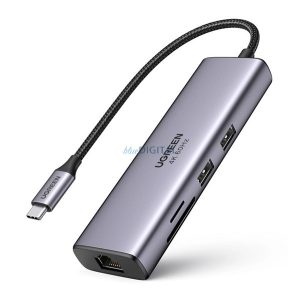 UGREEN CM512 Type-C HUB 7in1 (elosztó, + USB+Type-C+HDMI+RJ45 aljzat, TF/microSD kártyaolvasó) SÖTÉTSZÜRKE