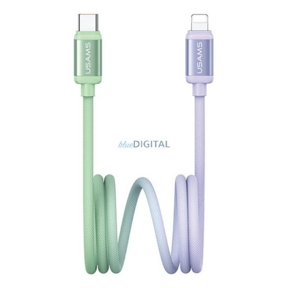 USAMS BICOLOR adatkábel (Type-C - lightning, 30W, PD gyorstöltő, 120cm) ZÖLD/LILA