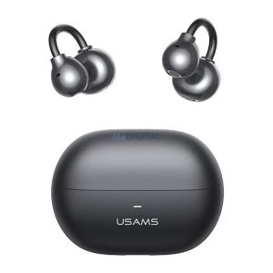 USAMS ECHO R02 bluetooth fülhallgató SZTEREO (v5.3, TWS, zajszűrő, fülre akasztható + töltőtok) FEKETE