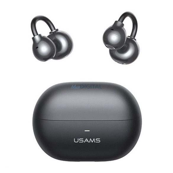 USAMS ECHO R02 bluetooth fülhallgató SZTEREO (v5.3, TWS, zajszűrő, fülre akasztható + töltőtok) FEKETE
