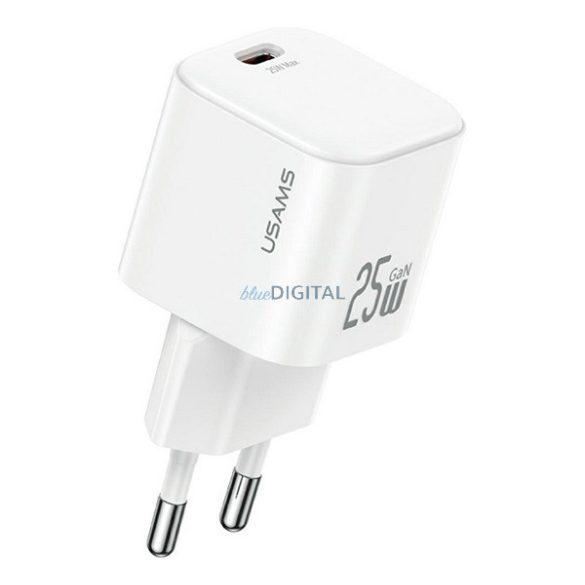 USAMS JC MINI hálózati töltő Type-C aljzat (25W, PD gyorstöltő, GaN) FEHÉR