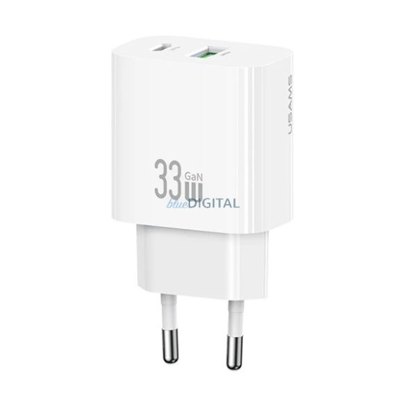 USAMS T65 hálózati töltő USB+Type-C aljzat (33W, PD gyorstöltő) FEHÉR