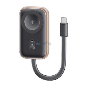 USAMS vésztöltő (1200mAh, 2.5W, gyorstöltő, MagSafe, Apple Watch töltő, LED jelzés + fix Type-C kábel) FEKETE