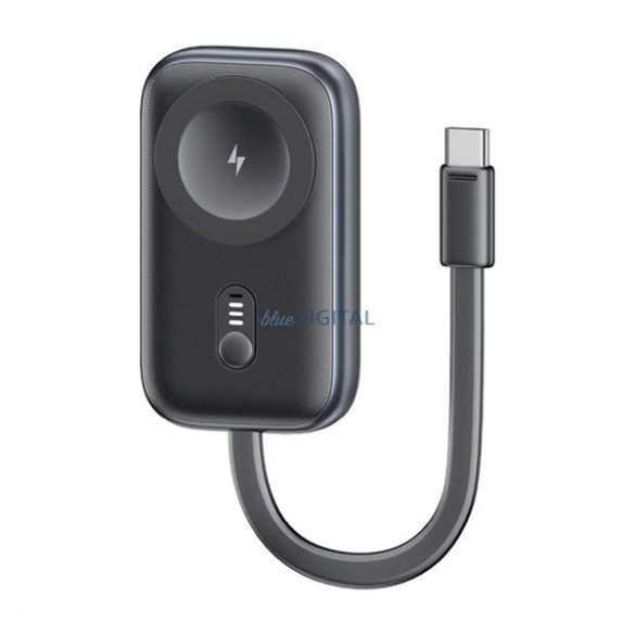 USAMS vésztöltő (1200mAh, 2.5W, gyorstöltő, MagSafe, Apple Watch töltő, LED jelzés + fix Type-C kábel) SÖTÉTSZÜRKE