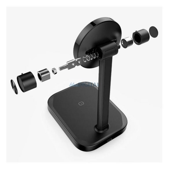 SPIGEN ARCFIELD asztali töltőállvány 2in1 (15W, wireless, Airpods töltő, LED jelzés, Qi2) FEKETE