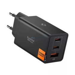   SPIGEN ESSENTIAL hálózati töltő USB+2 Type-C aljzat (67W, GaN, PD gyorstöltő 3.0) FEKETE