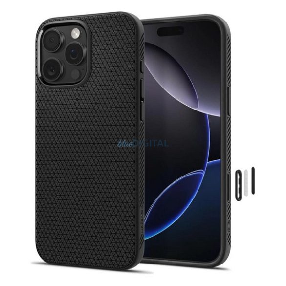 SPIGEN LIQUID AIR T szilikon telefonvédő (ütésállóság, légpárnás sarok, rombusz, MagSafe) FEKETE Apple iPhone 16 Pro Max