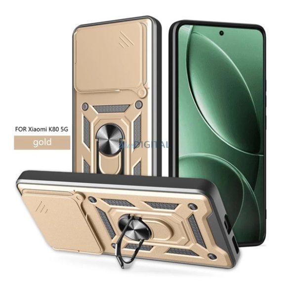 Defender szilikon telefonvédő (ütésállóság, tartógyűrű, kameravédő) ARANY Xiaomi Poco F7 Pro