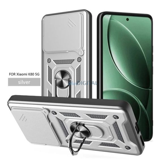 Defender szilikon telefonvédő (ütésállóság, tartógyűrű, kameravédő) EZÜST Xiaomi Poco F7 Pro