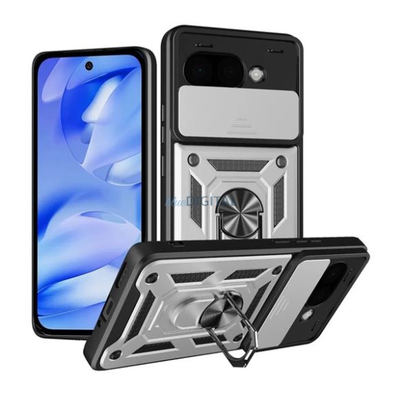Defender szilikon telefonvédő (ütésállóság, tartógyűrű, kameravédő) EZÜST Google Pixel 9a