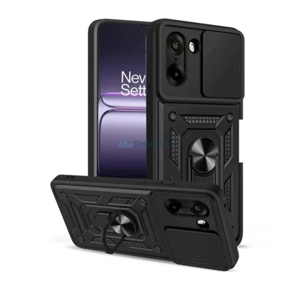 Defender szilikon telefonvédő (ütésállóság, tartógyűrű, kameravédő) FEKETE OnePlus Nord CE5