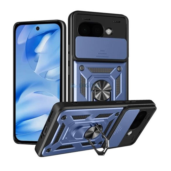 Defender szilikon telefonvédő (ütésállóság, tartógyűrű, kameravédő) SÖTÉTKÉK Google Pixel 9a