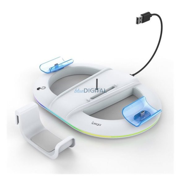 IPEGA függőleges töltőállvány (2xUSB+Type-C aljzat, RGB, PlayStation 5 / 5 Slim/ 5 Pro kompatibilis) FEHÉR