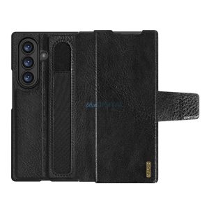 NILLKIN AOGE műanyag telefonvédő (valódi bőr hátlap, mikrofiber plüss belső, ceruza tartó) FEKETE Samsung Galaxy Z Fold7 (SM-F966)